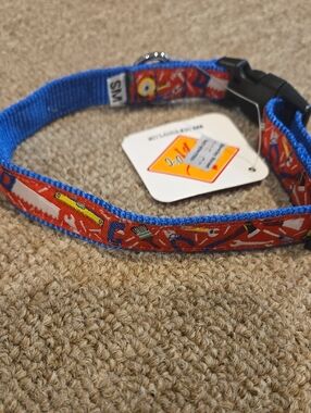 New! Worthy Dog Blue & Red Handyman Tool Print Size SMALL Dog Collar